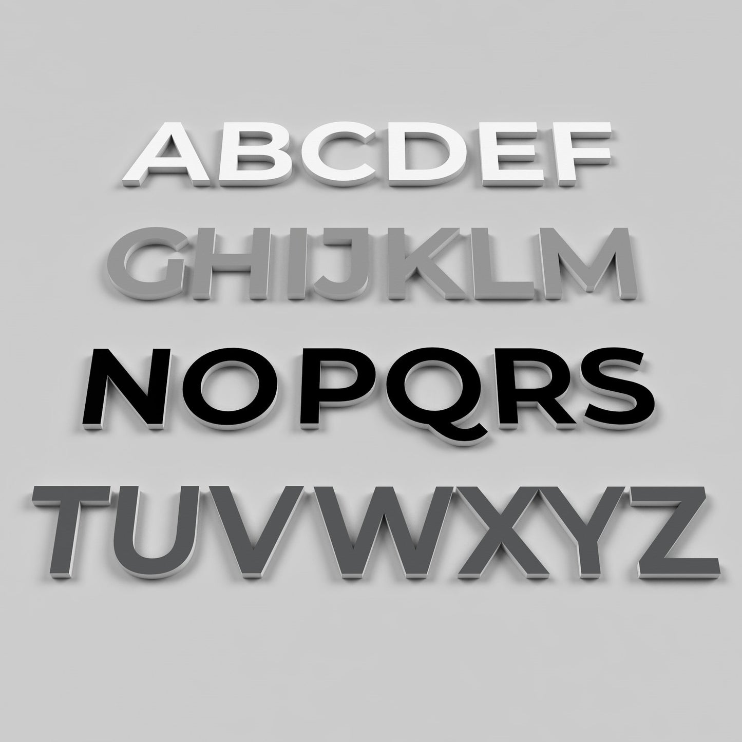 wall letters in white, grey and black