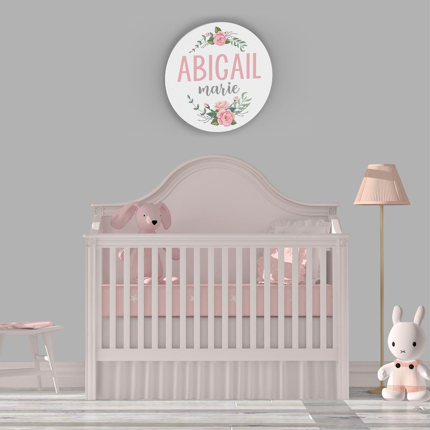 Nursery Name Sign for Girl Floral- Round Floral Name Sign