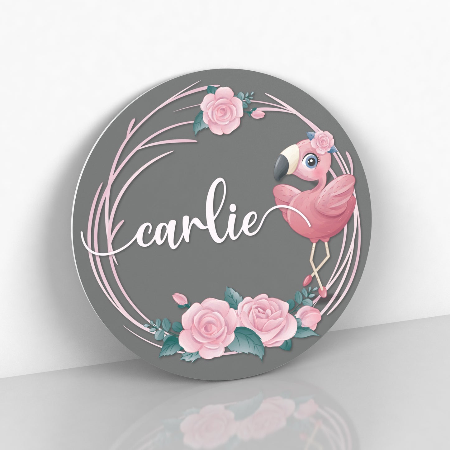 Name Sign for Baby Girl Bedroom, Floral and Flamingo Nursery Name Sign, Nursery Wall Art, Baby Girl Nursery