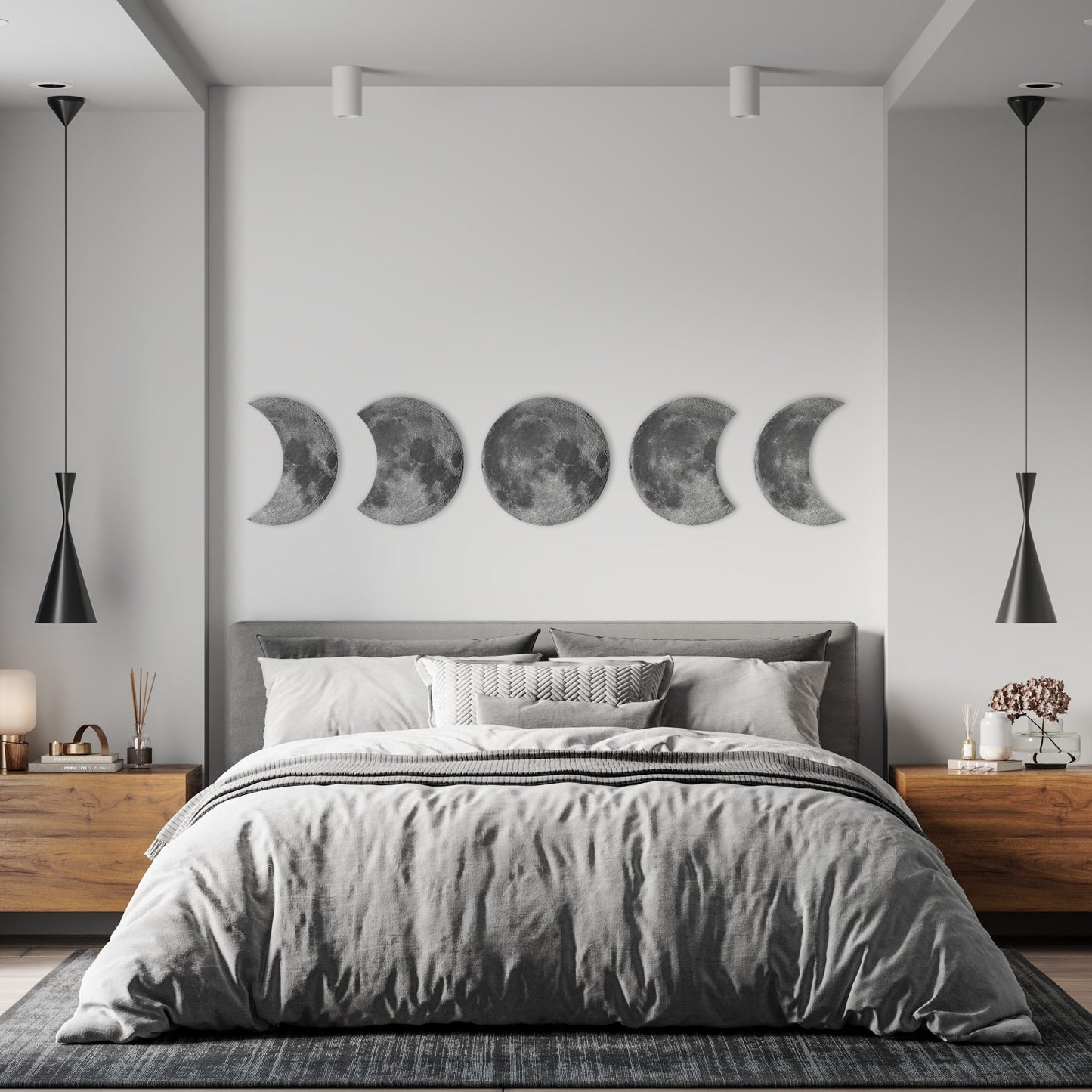 Moon phases wall decor set showing full lunar cycle, 3D celestial wall art for bedroom or nursery