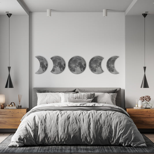 Moon phases wall decor set showing full lunar cycle, 3D celestial wall art for bedroom or nursery