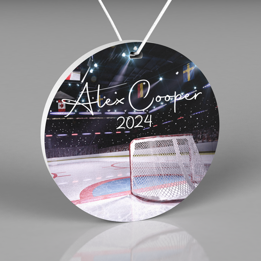 Hockey Christmas Ornament, Ornament with gift box, Hockey Player 2024