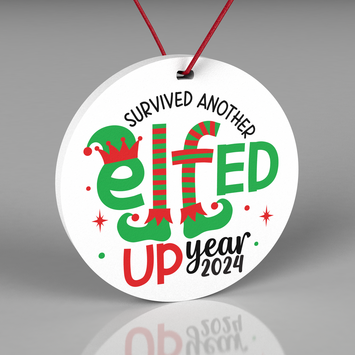 2024 Funny Christmas Ornament, Survived Another Elfed Up Year, Office Gift Ornament, Ornament with gift box