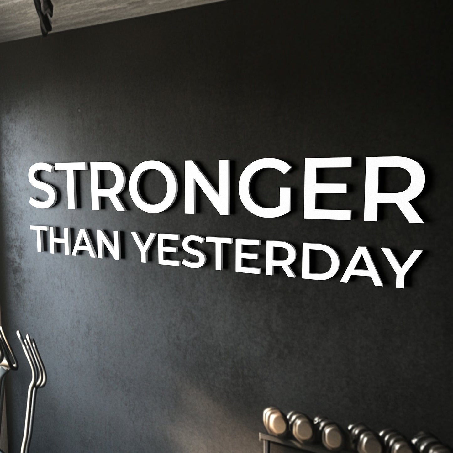 Gym Wall Letters - Stronger Than Yesterday - for Home Gym, Fitness Studio, or Gym Decor - PVC Motivational Wall Art