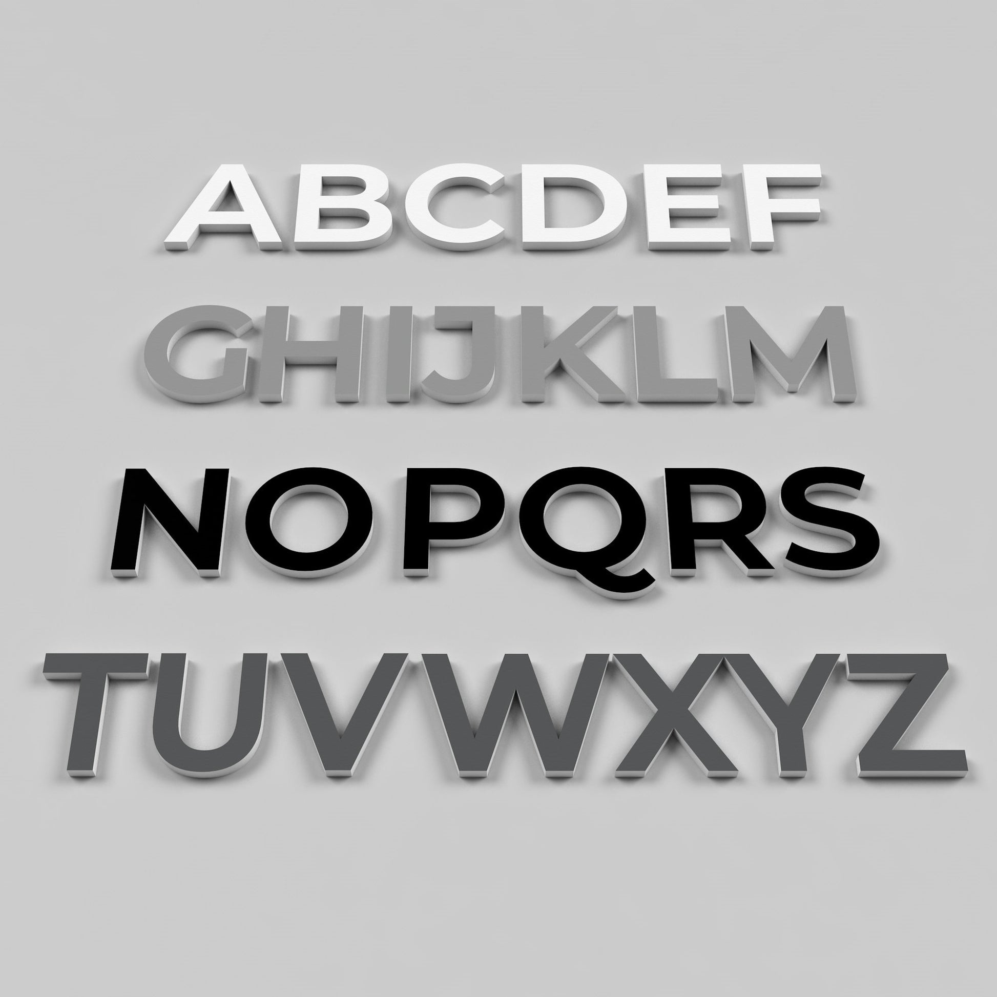 wall letters in white, grey and black