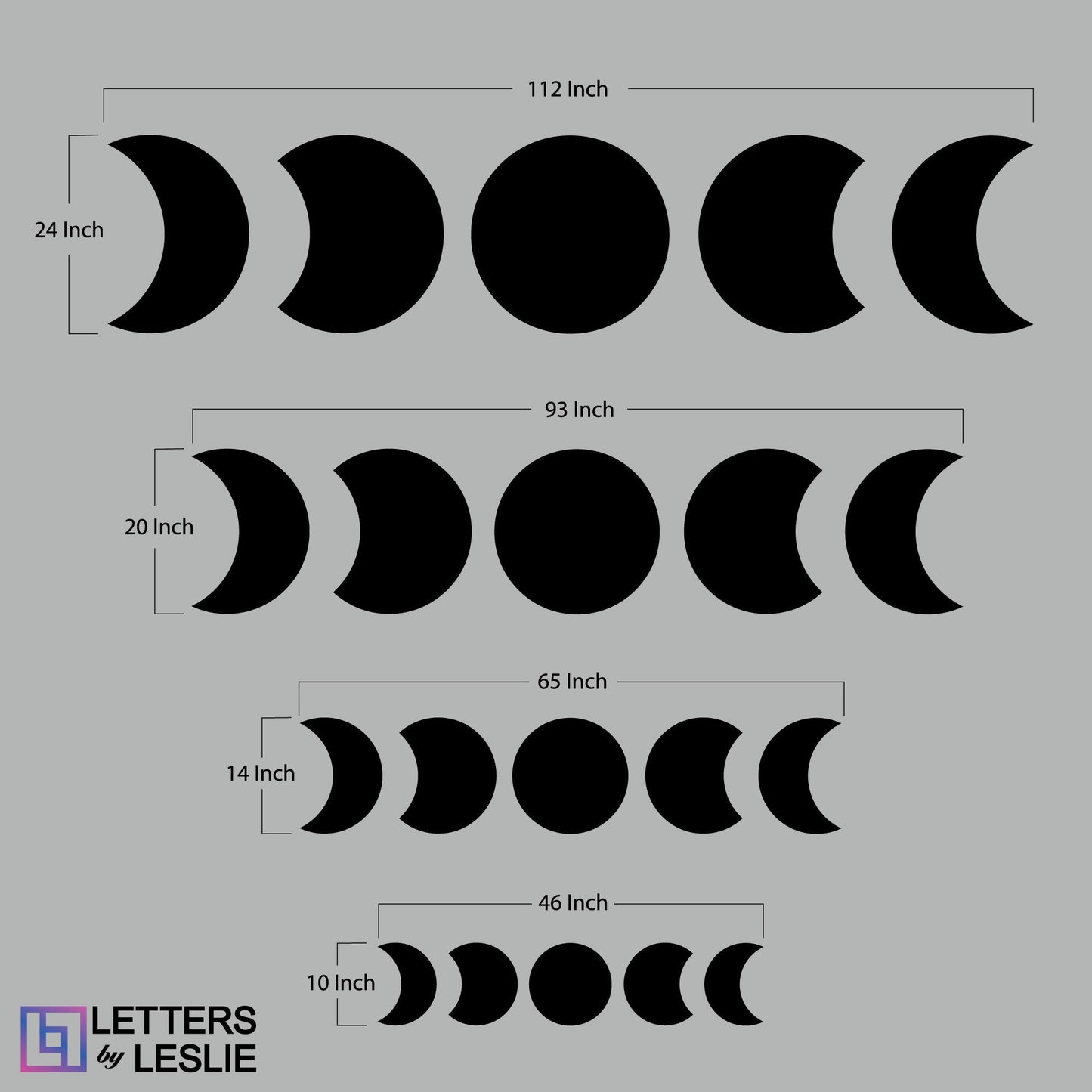 Moon Phases Wall Decor | Bedroom Wall Decor | Lunar Cycle Set of 5 | Crescent Moon Wall Art Set | Lunation Decor