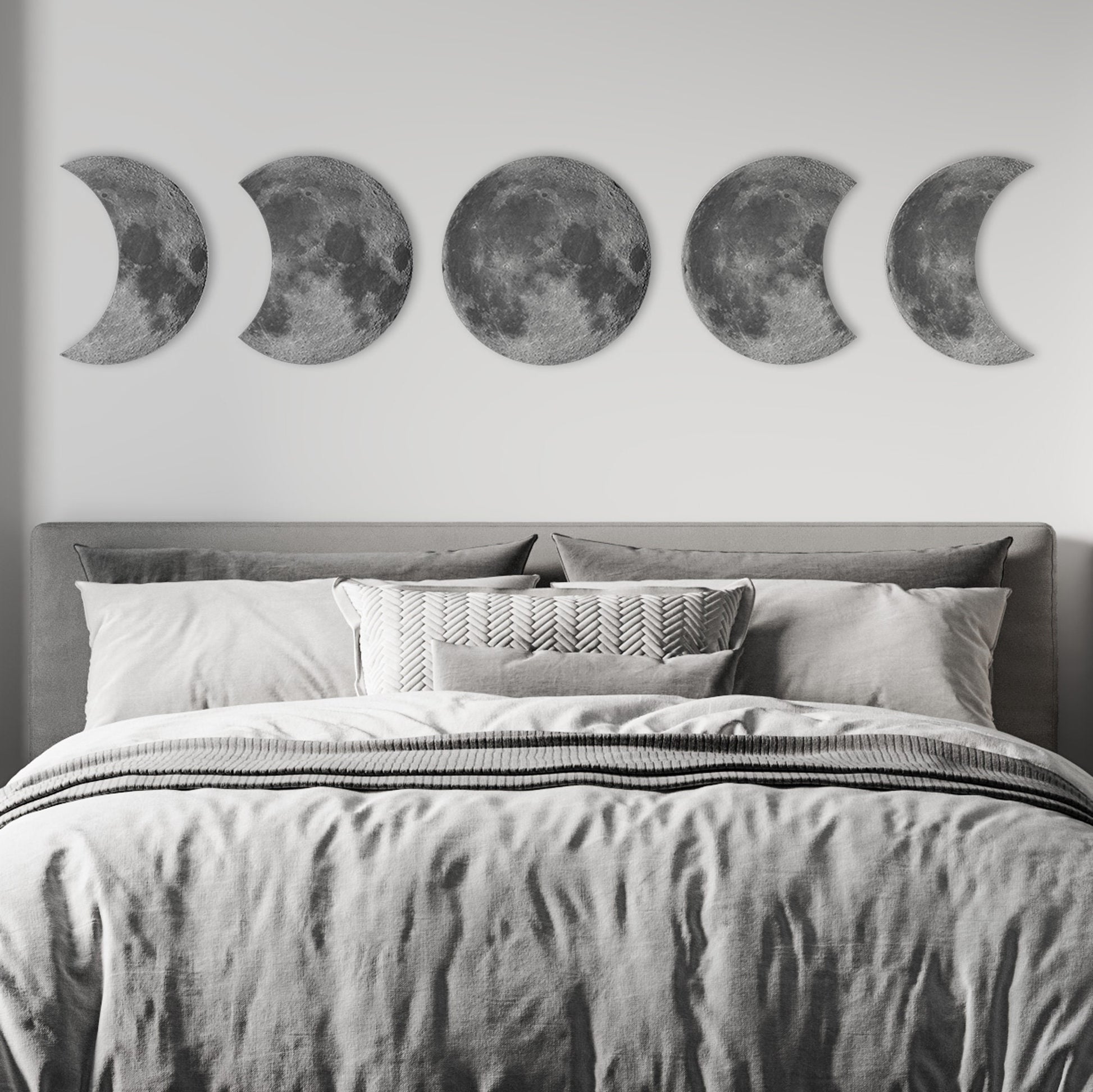 Moon Phases Wall Decor | Bedroom Wall Decor | Lunar Cycle Set of 5 | Crescent Moon Wall Art Set | Lunation Decor