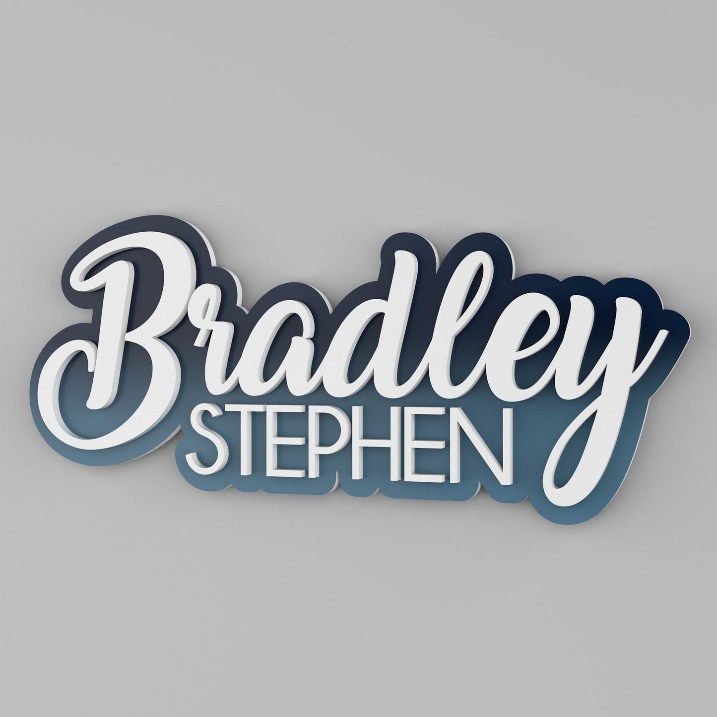 Double layered name sign. Background in a teal gradient. First name &#39;Bradley&#39; and middle name &#39;Stephen&#39; in white and 3d