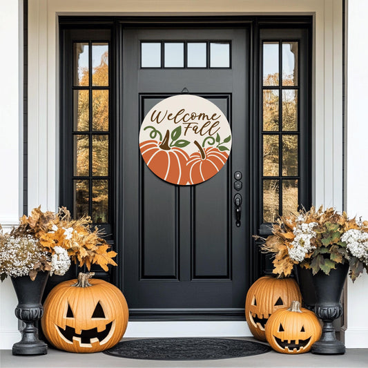 Welcome Fall Door Sign, Door Hanger, Halloween Home Decor, Autumn Home Decor, Front Door Art, Home Decor