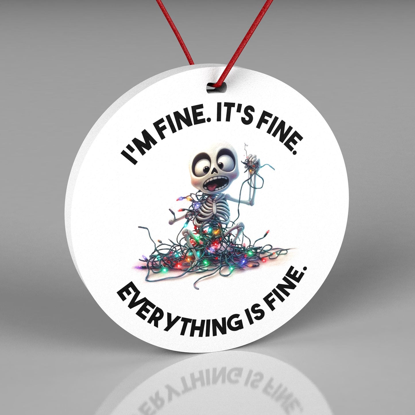 Everything is Fine Christmas Ornament, 2024 Funny Christmas Ornament, Christmas Lights and Skeleton Ornament, Funny Secret Santa Gift