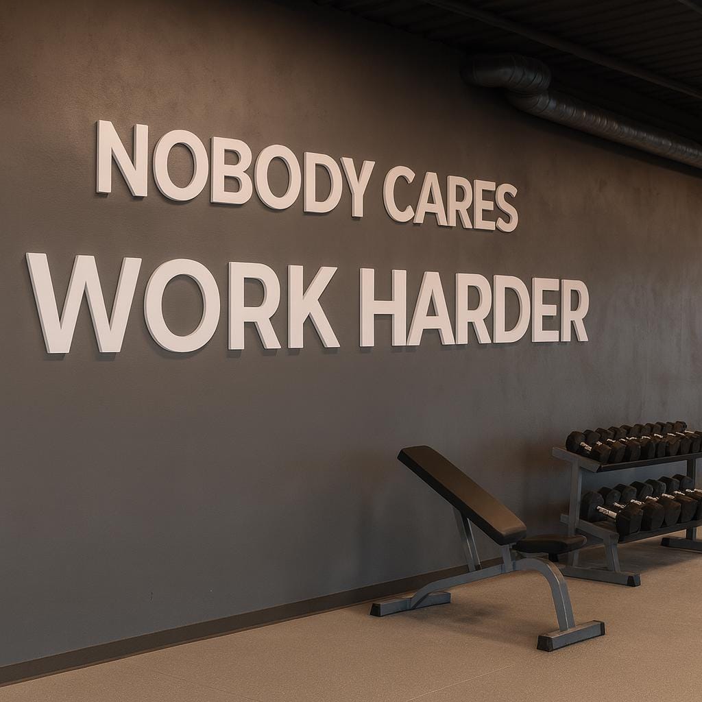 Motivational Gym Wall Sign: "Nobody Cares Work Harder" PVC Letters