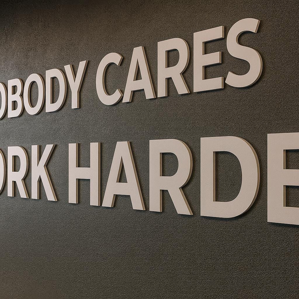 Motivational Gym Wall Sign: "Nobody Cares Work Harder" PVC Letters