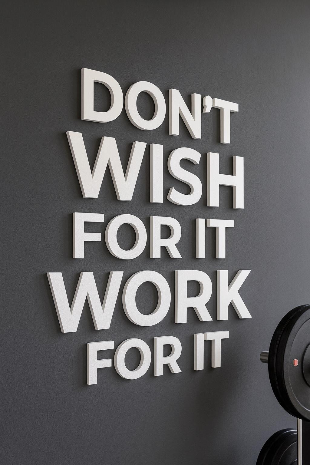 Don't Wish For It Work For It | 3D Gym Wall Quote | PVC Motivation Sign | Home Gym Decor | Fitness Room Wall Letters | Workout Inspo Gift
