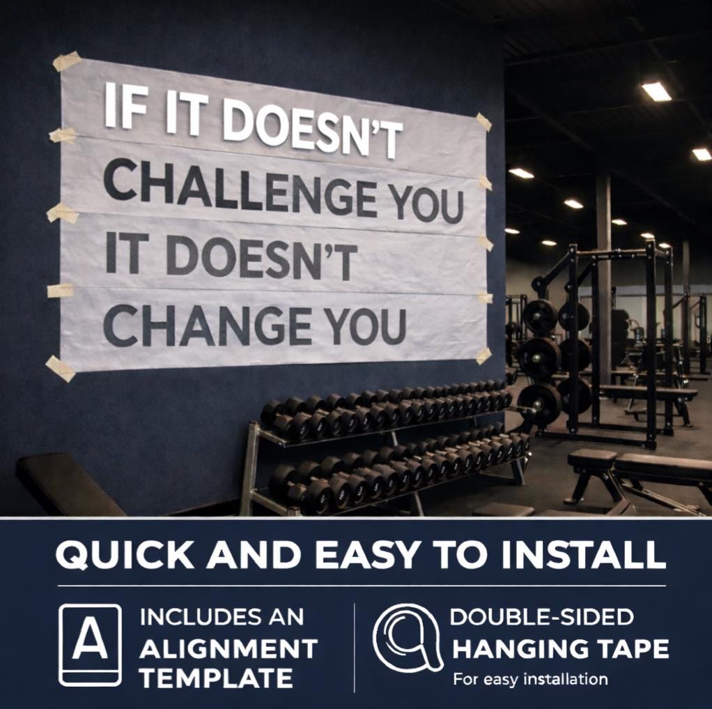 Gym Decor Wall Sign PVC Wall Letters for Home Gym, Fitness Studio & Workout Room "If It Doesn't Challenge You It Doesn't Change You"