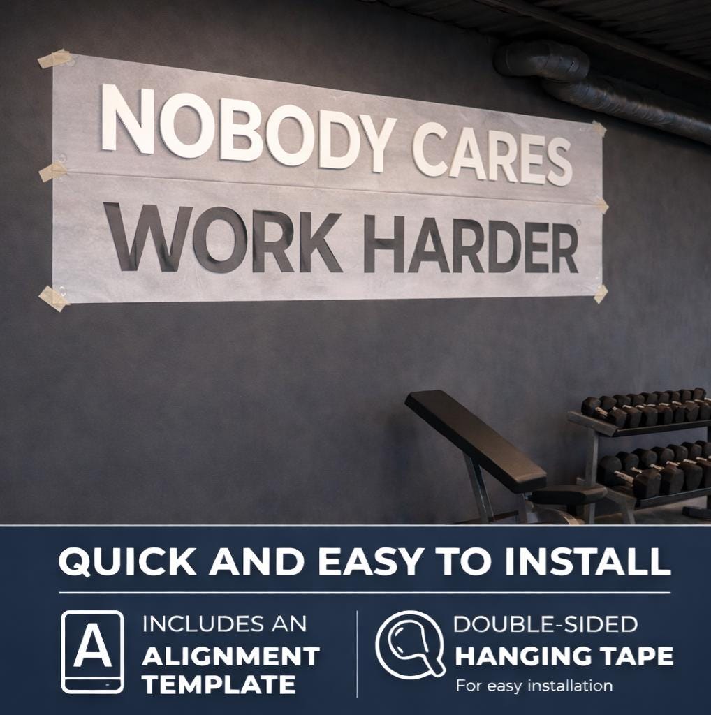 Motivational Gym Wall Sign: "Nobody Cares Work Harder" PVC Letters