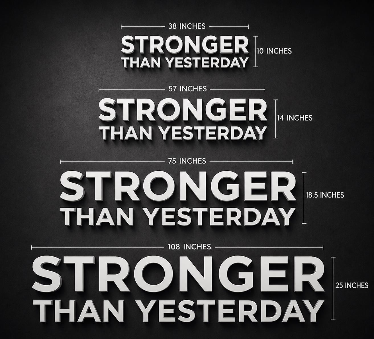 stronger than yesterday gym wall letters size comparison large modern home gym decor layout