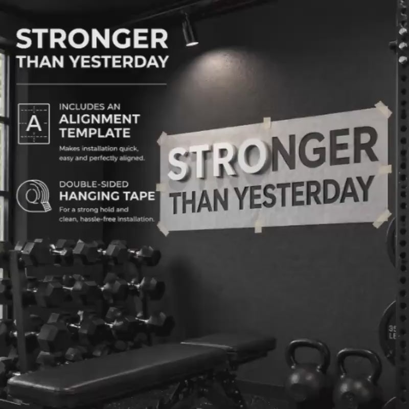 Stronger Than Yesterday Gym Wall Letters | 3D PVC Gym Sign | Home Gym Decor | Fitness Studio Wall Quote | Large Wall Lettering