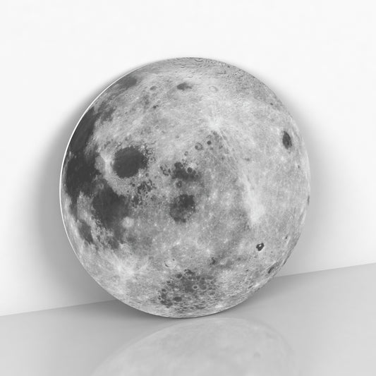 Close-up of realistic full moon wall art showing detailed craters and textured lunar surface