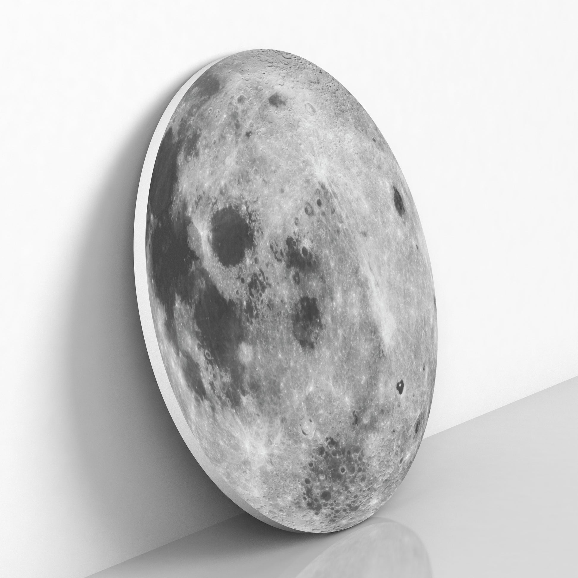 Close-up of realistic full moon wall art showing detailed craters and textured lunar surface