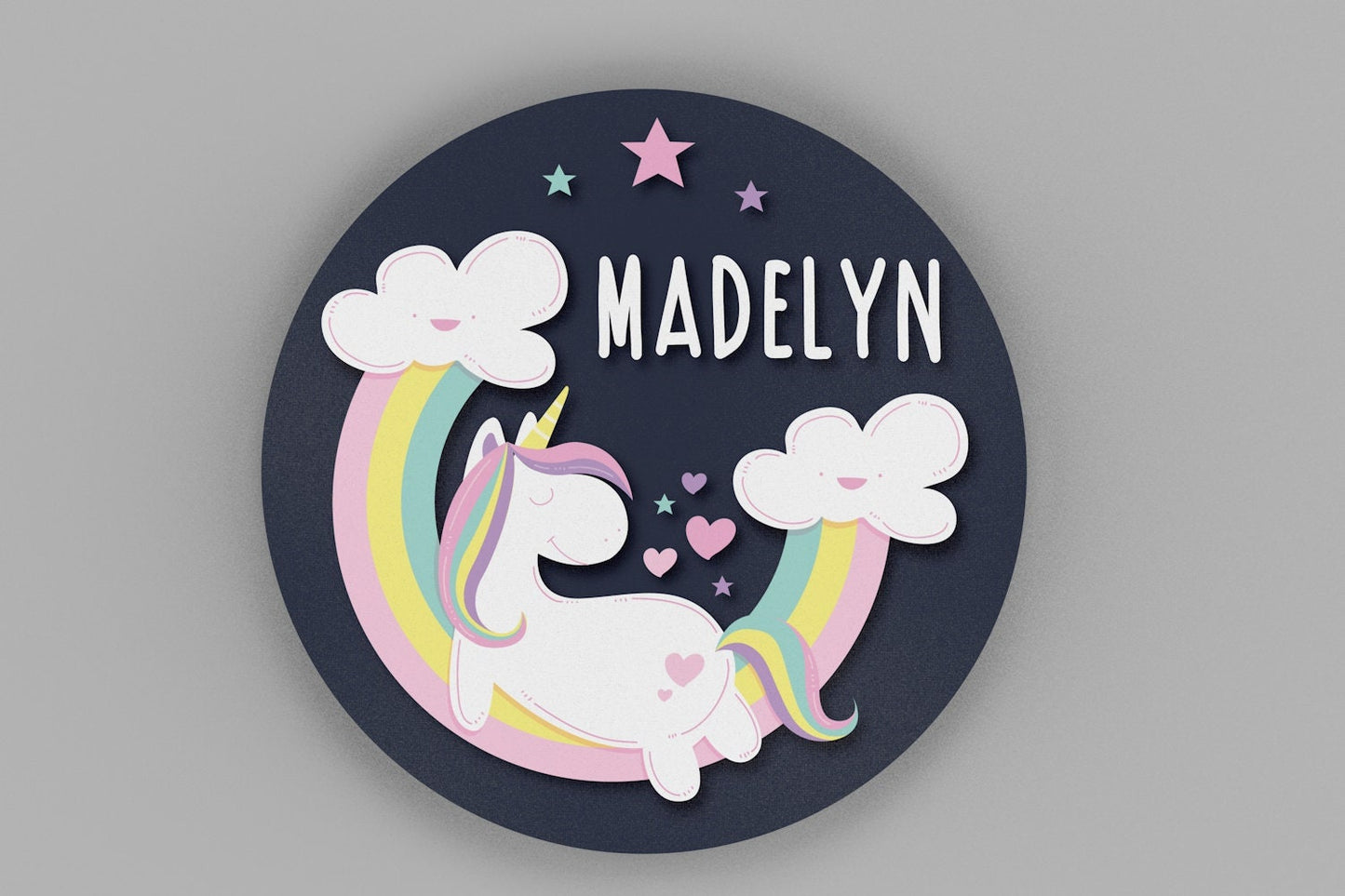 Round Personalized Unicorn Name Sign for Girls Room, Bedroom Wall Decor, Nursery Wall Art, Rainbow and Unicorn Decor