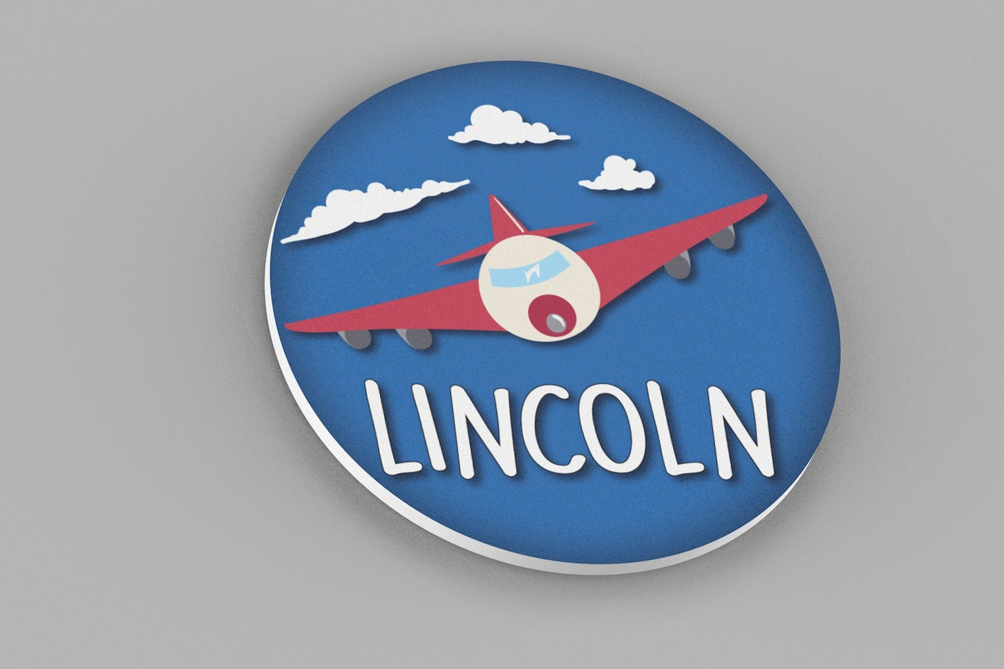 Personalized Round Name Sign with Airplane