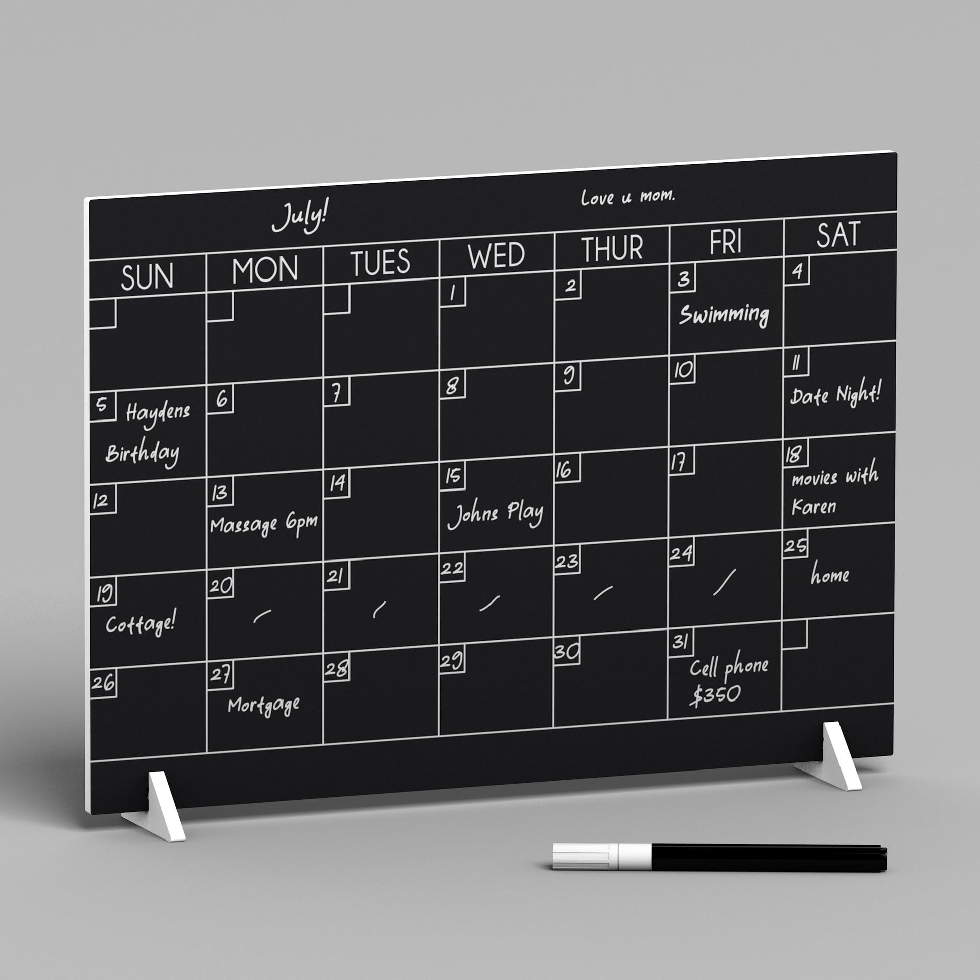 Liquid Chalk Calendar | Free-Standing Chalkboard Calendar | Erasable