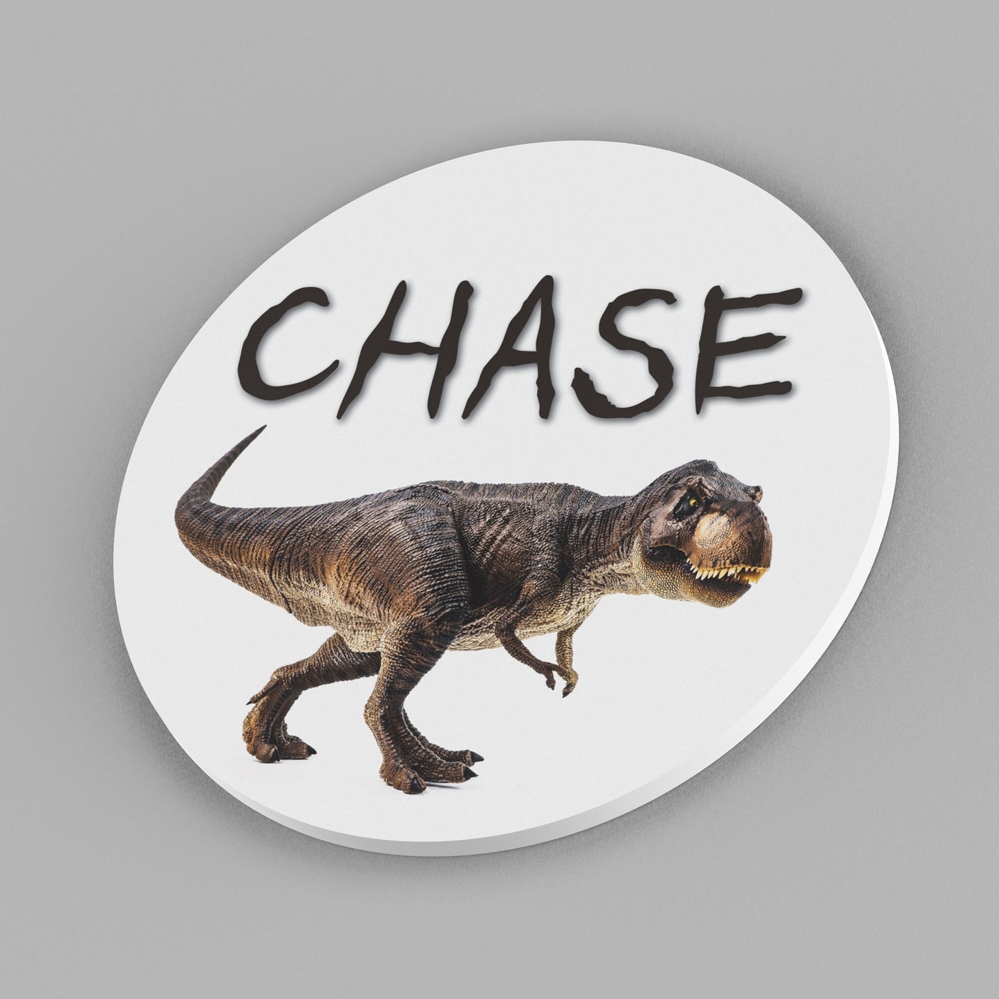 Kids Round Dinosaur Decor Sign, Personalized T-Rex Wall Sign