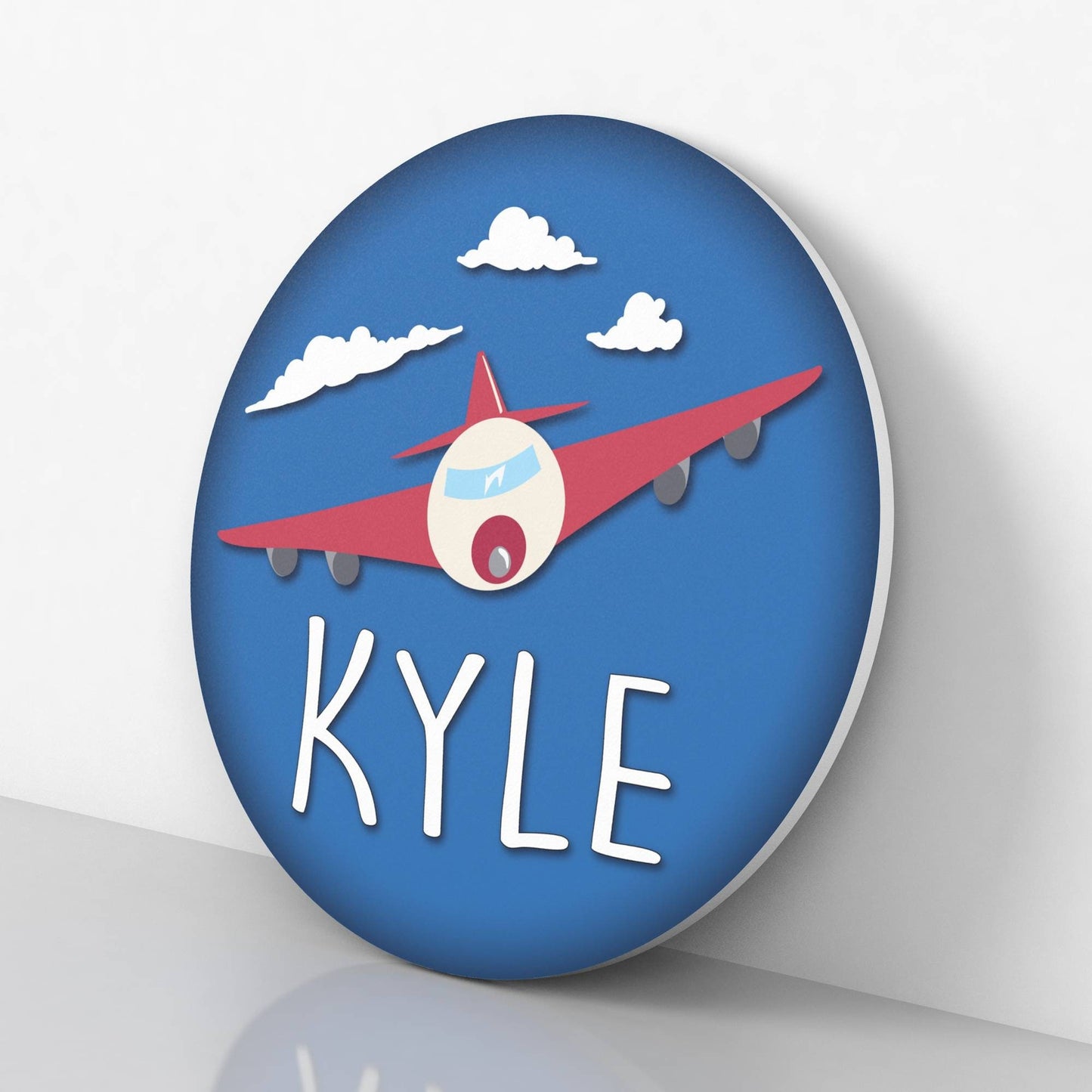 Personalized Round Name Sign with Airplane