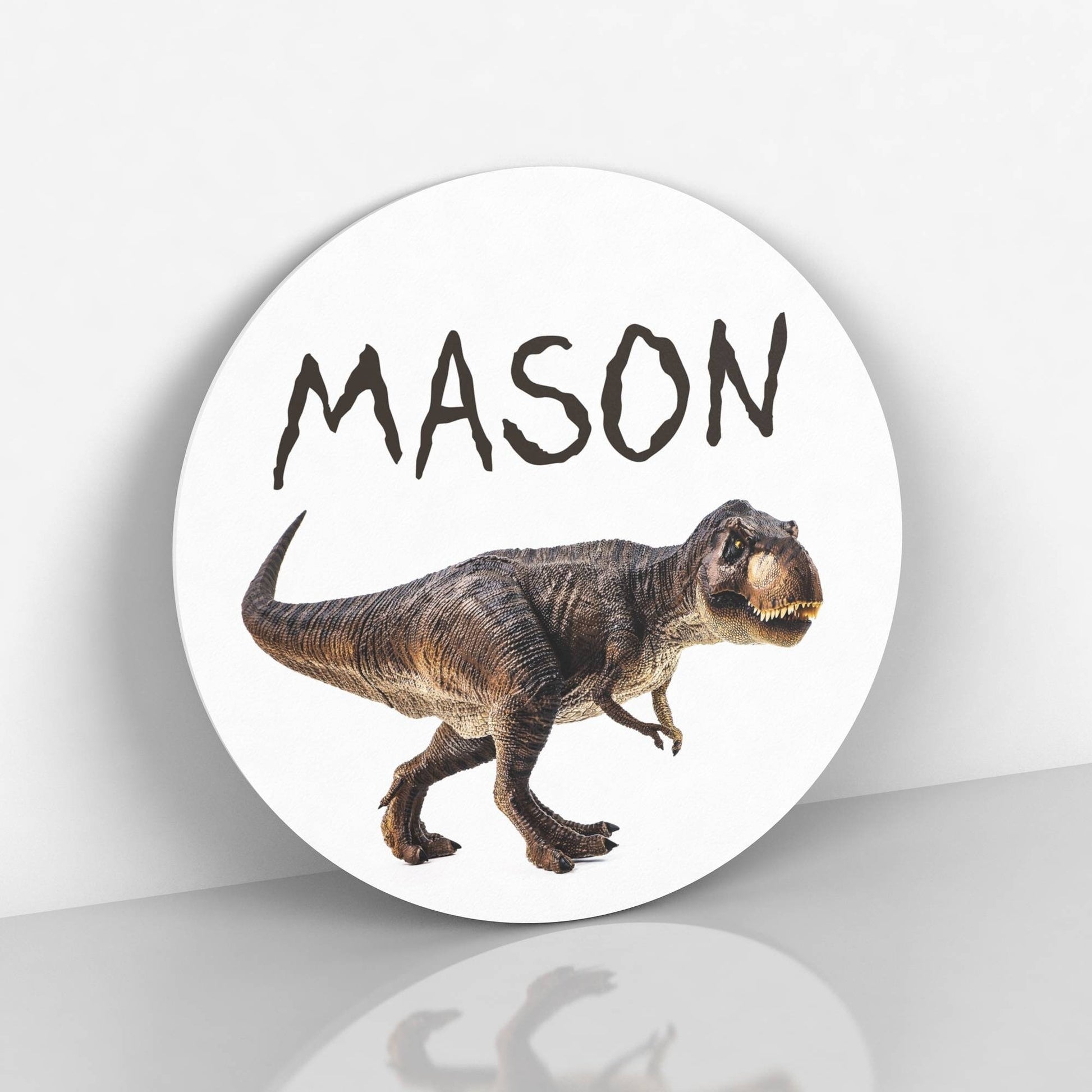 Kids Round Dinosaur Decor Sign, Personalized T-Rex Wall Sign