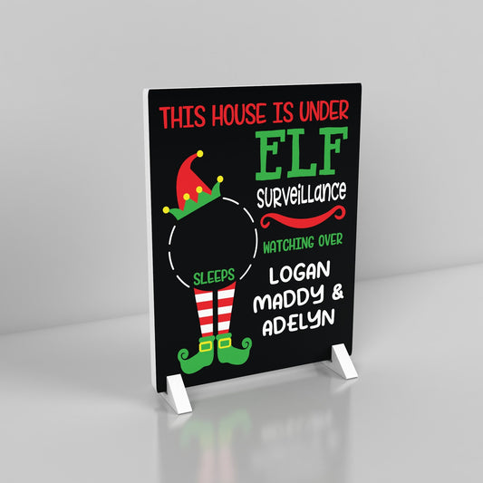 Personalized Elf Surveillance and Christmas Countdown Sign with Erasable Chalkboard Marker