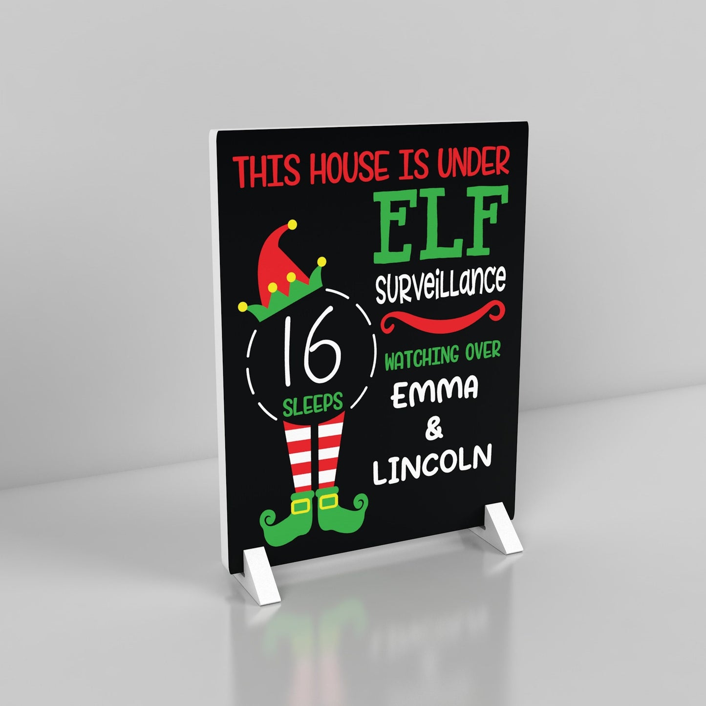 Personalized Elf Surveillance and Christmas Countdown Sign with Erasable Chalkboard Marker