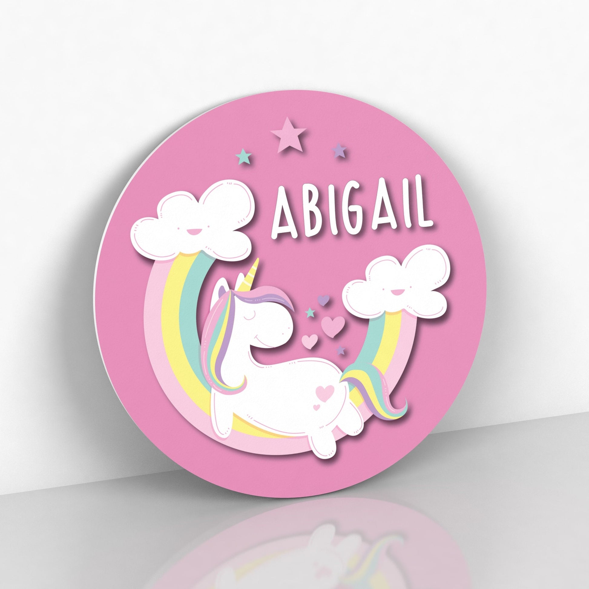 Round Personalized Unicorn and Rainbow Name Sign for Girls Bedroom Decor - Personalized Gift for Girls