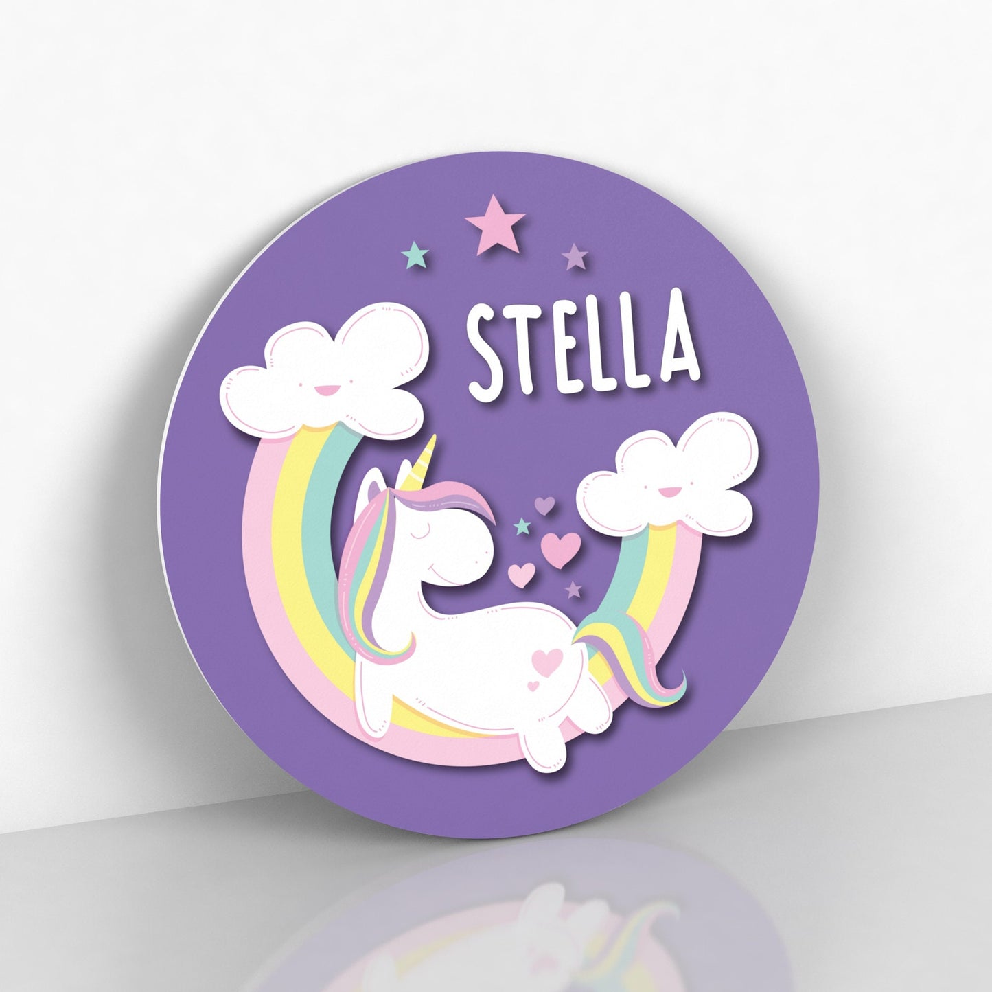 Round Personalized Unicorn Name Sign for Girls Room, Bedroom Wall Decor, Nursery Wall Art, Rainbow and Unicorn Decor